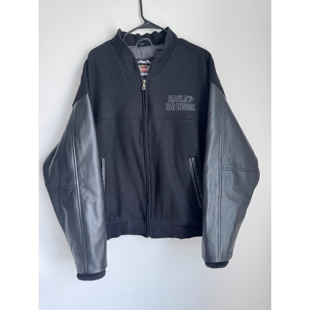 Vtg Harley Davidson Merino Wool Leather Varsity Biker Jacket